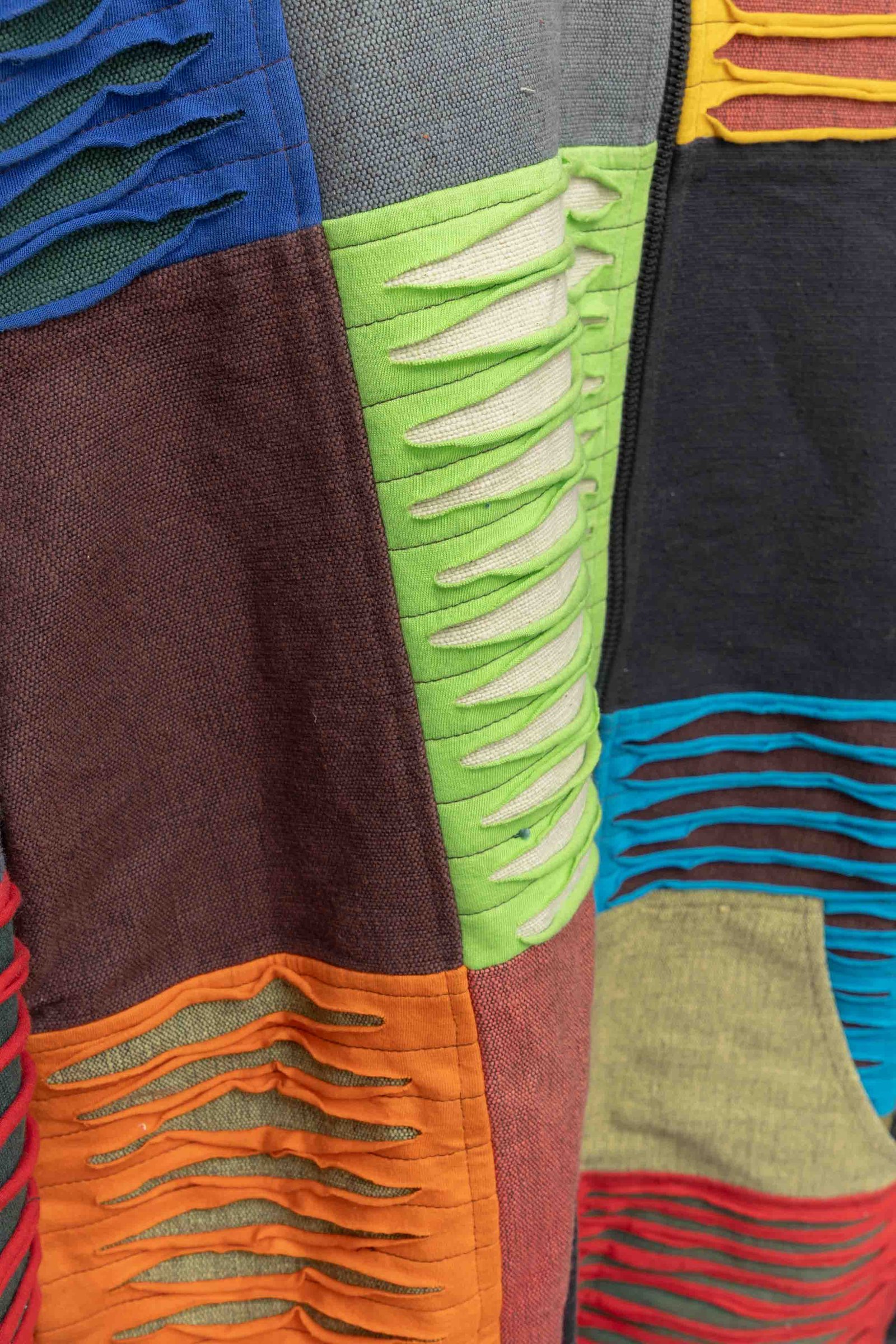 Nepal Patchwork Razor-Cut Hooded Jacket – Multicolour Zip-Up Boho Jacket image 5